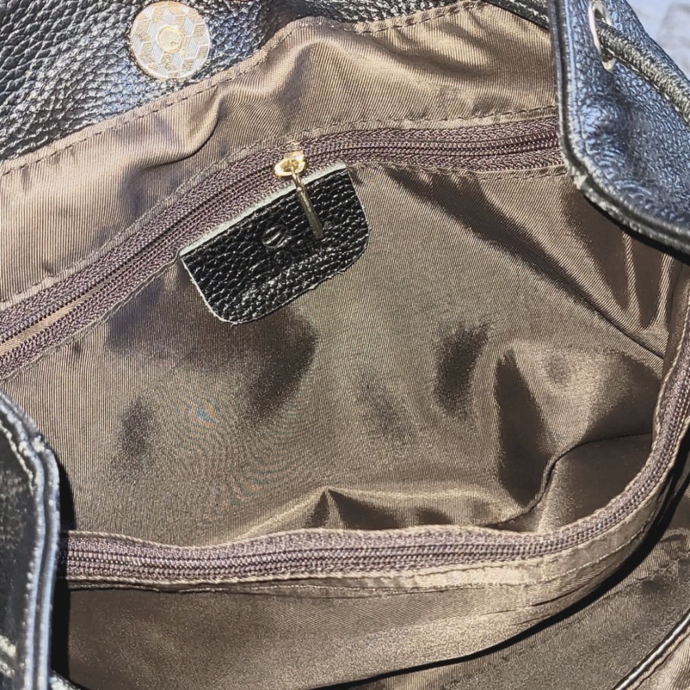 EUC Black Pebbled Leather w Gold Backpack - Picture 10 of 14